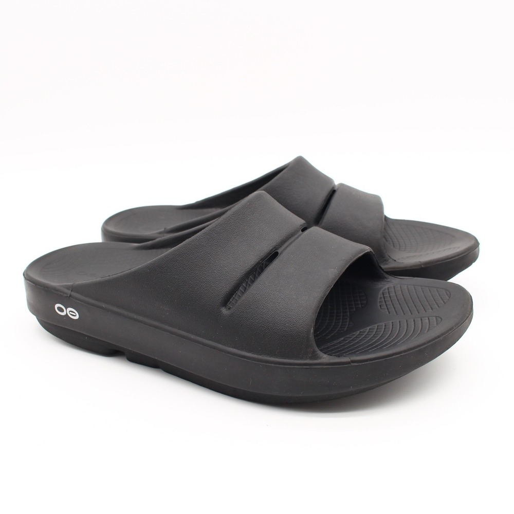 OOFOS OOahh Slide Sandals Womens Size 8 Black Slip On Recovery